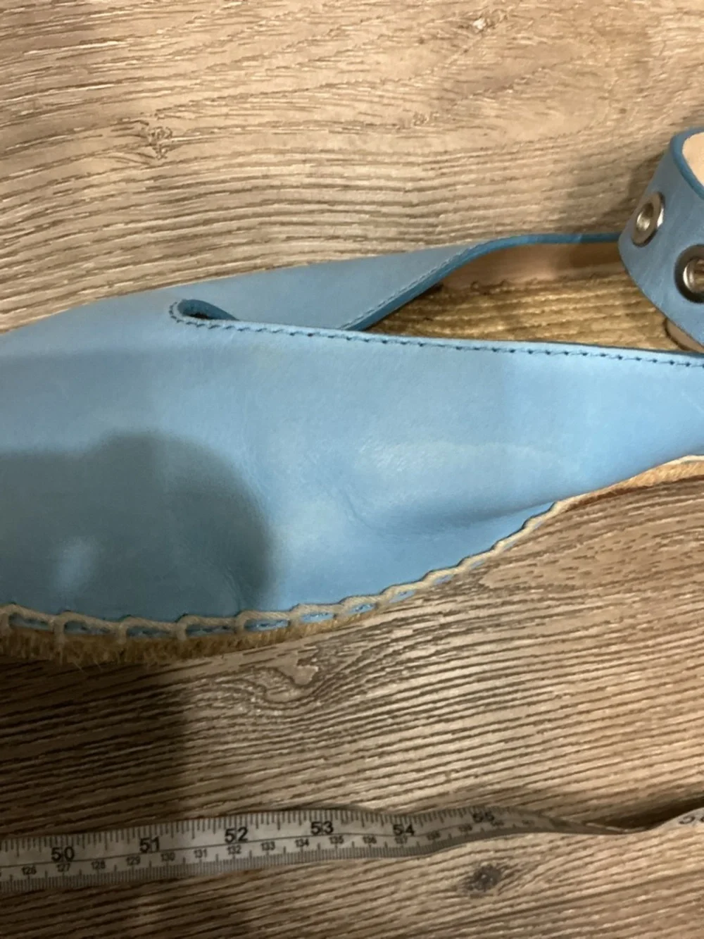 Paige Sky Blue Leather COPA Espadrille Flats with Ankle Strap